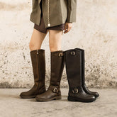 Crazy Horse Kniehohe Stiefel Western Cowboystiefel Retro Reitstiefel Kurz Plüsch Kaffee/Schwarz